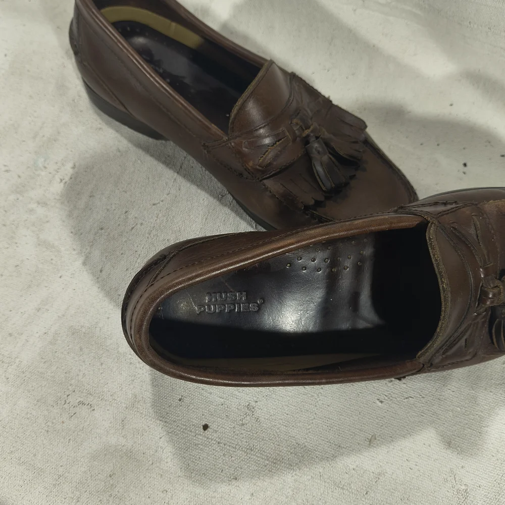 Men's Size 9M Brown Leather Tassel Loafers Hush Puppies